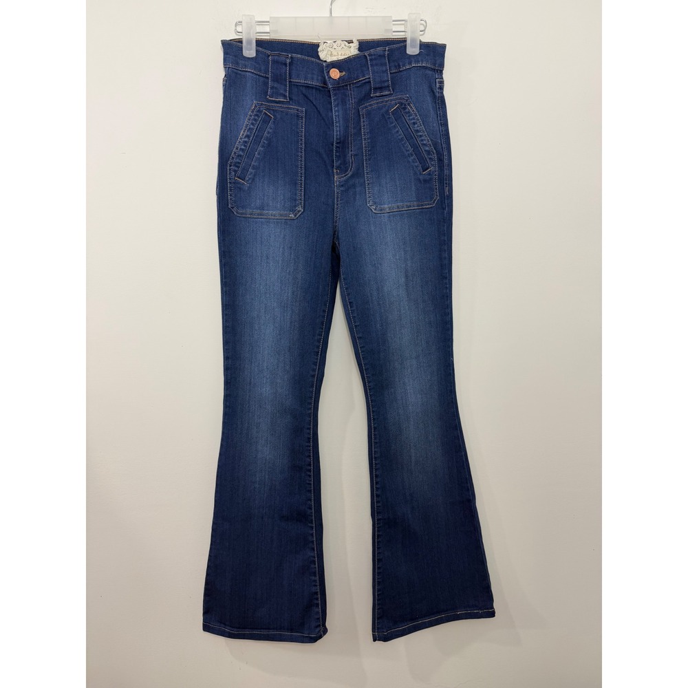 Altar'd State Elise Flare Jeans Medium Wash Front Patch Pocket 28/7 DJ23204H19
